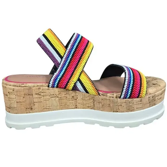 Gianni Bini Briarre Sandals Womens 8 Rainbow Band Elastic Flatform Platform Cork - Picture 3 of 12